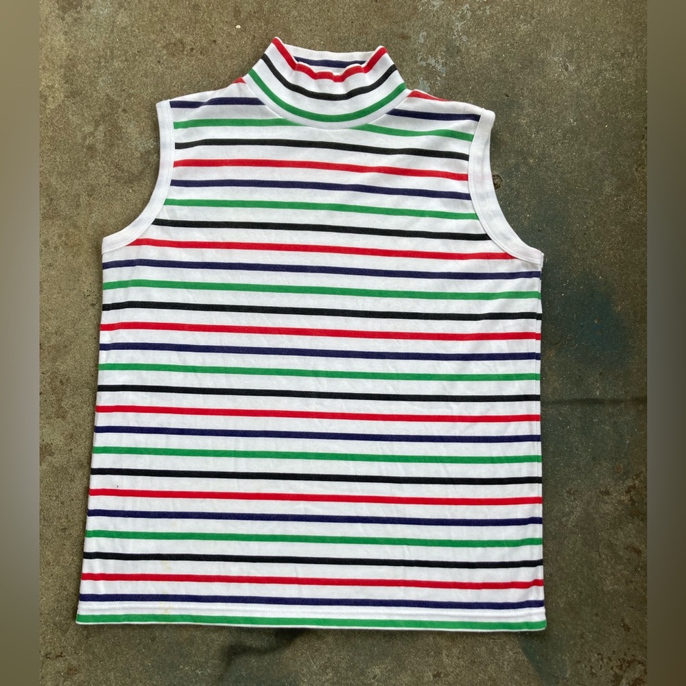 Striped Baesic Turtleneck Tank Top